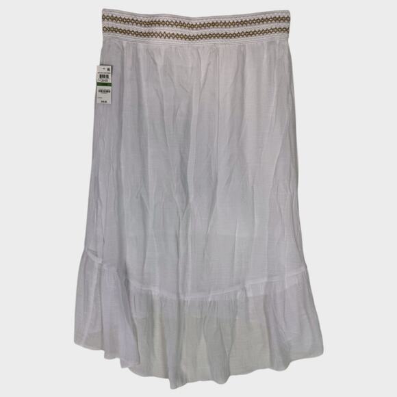JM Collection Bright White Woven Skirt NEW Large Crinkle Gauzy Elastic Waist - Picture 7 of 10